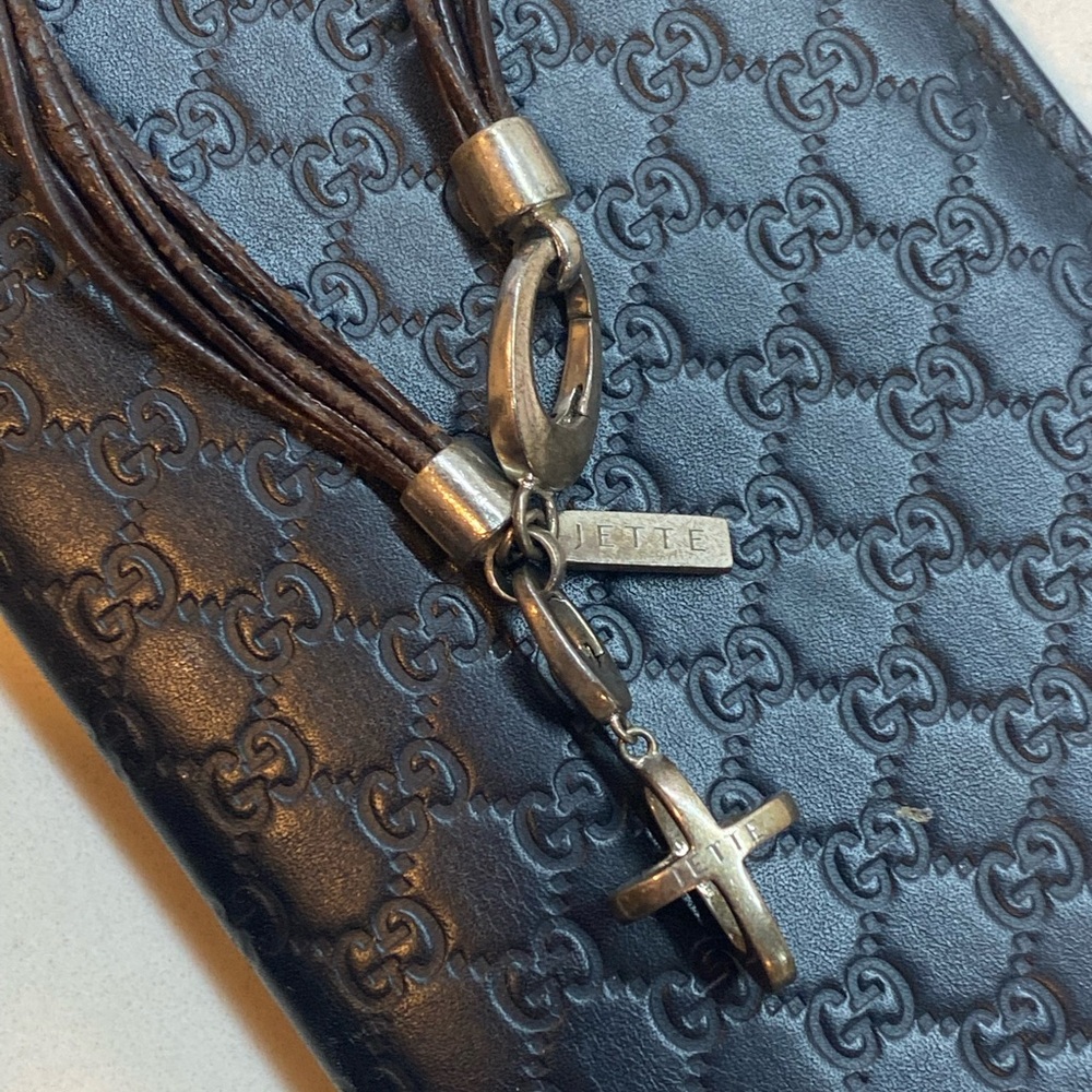 Jette Joop sterling silver 925 cross pendant on leather necklace choker